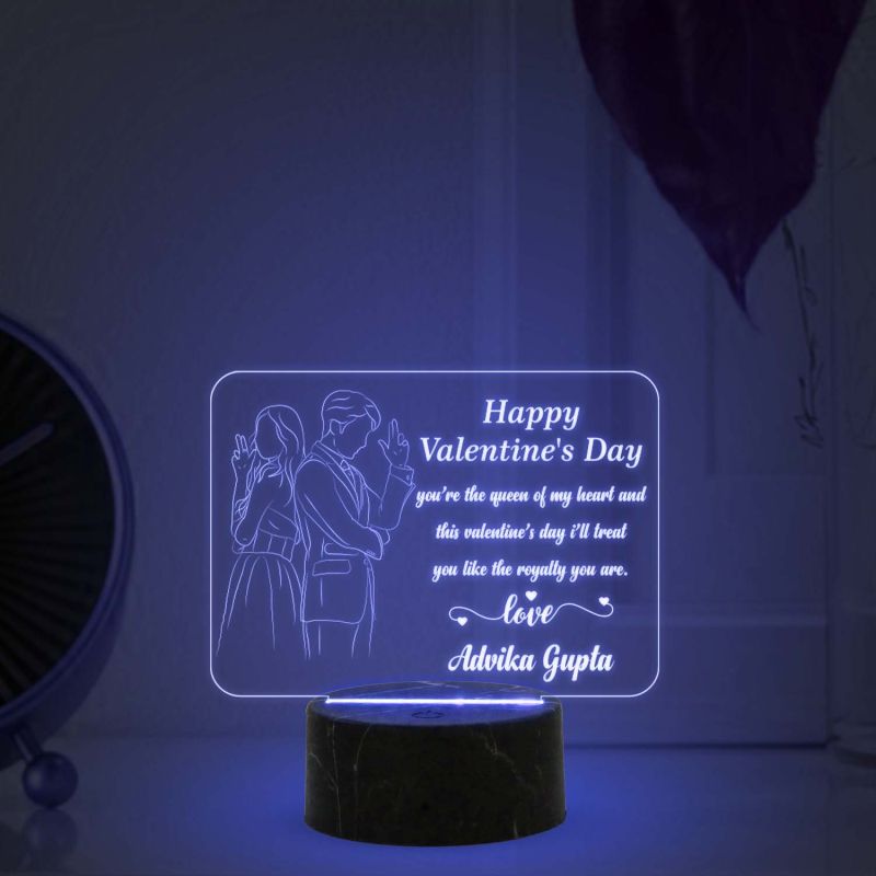 Happy Valentines Day Night Lamp With Multicolored Light Customized with Name Gift for Couple